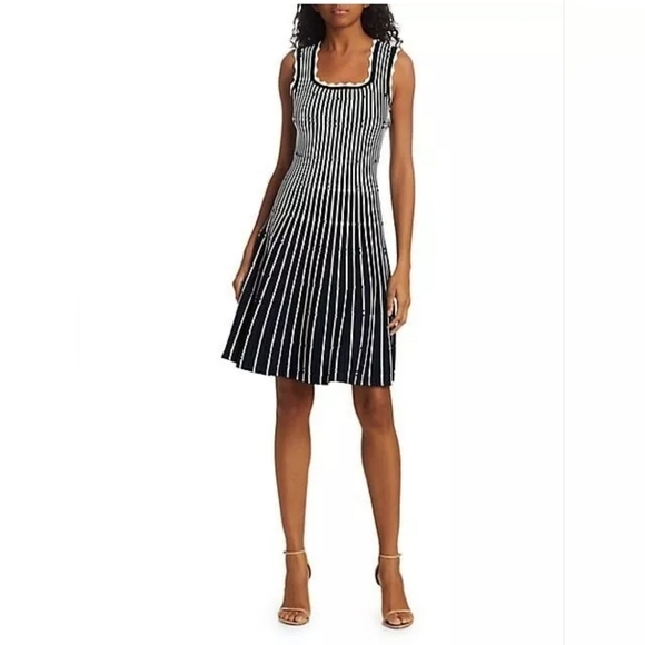 LELA ROSE Fringe Striped Crochet-Knit Midi Dress SIZE L - Picture 2 of 15